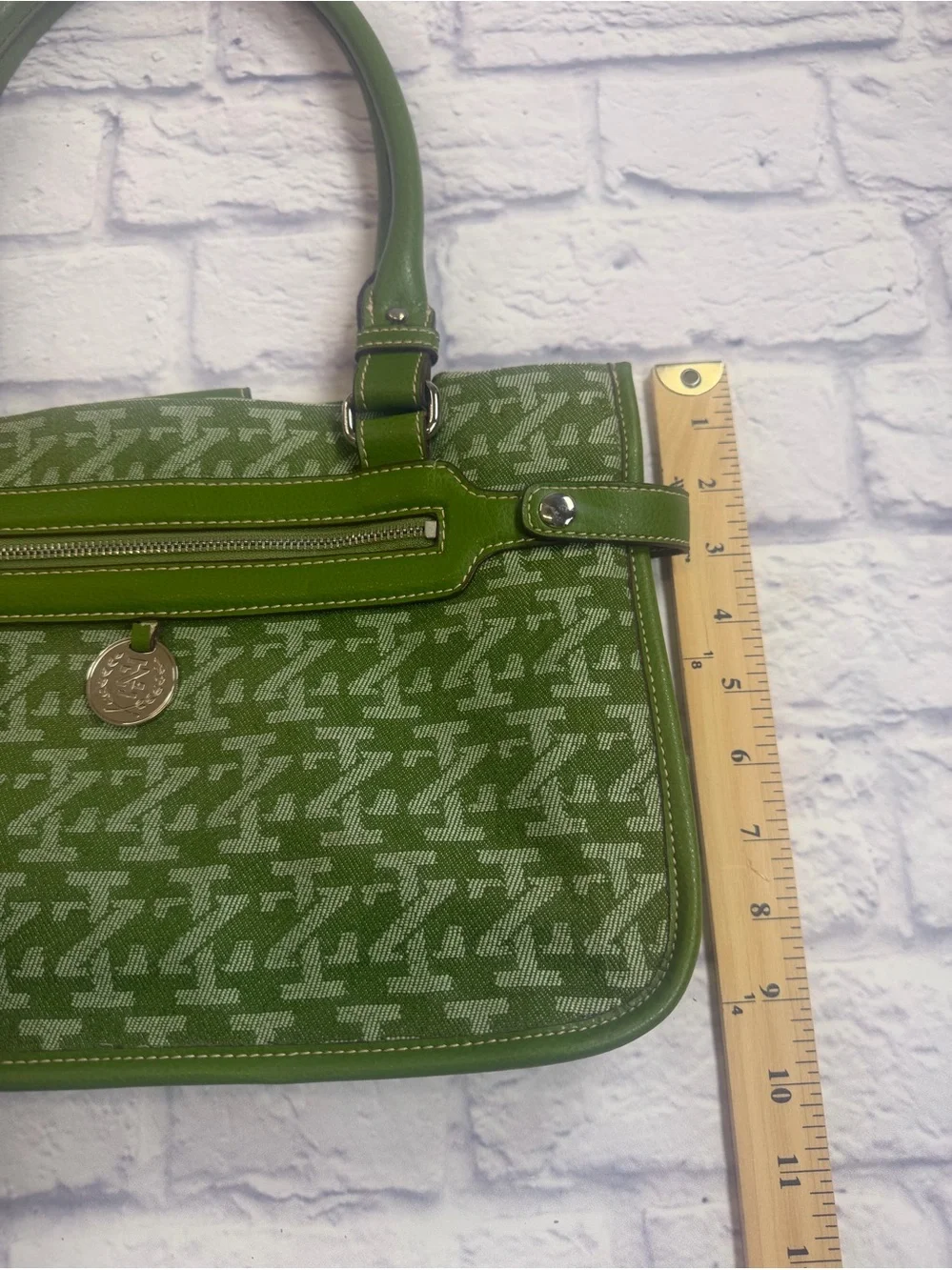 Vintage Izod Monogram Canvas and Leather Trim Green Hobo/Satchel Bag.